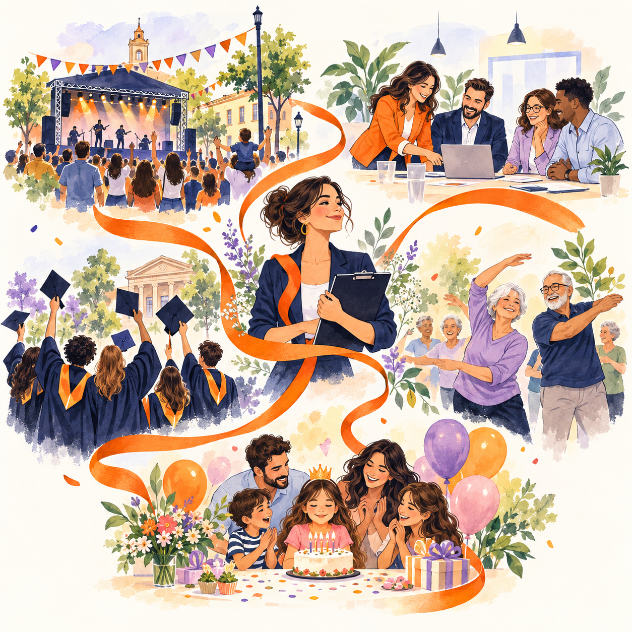 Ilustración de todos los servicios de eventos y celebraciones para todas las edades
