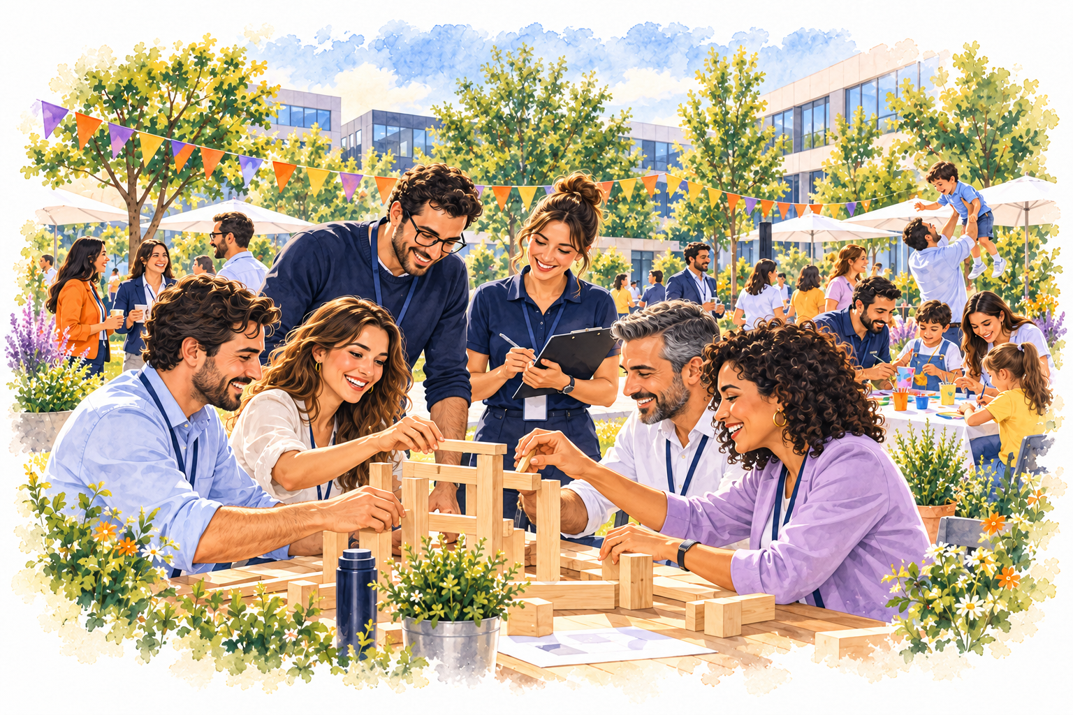 Ilustración de un Family Day y team building para empresas